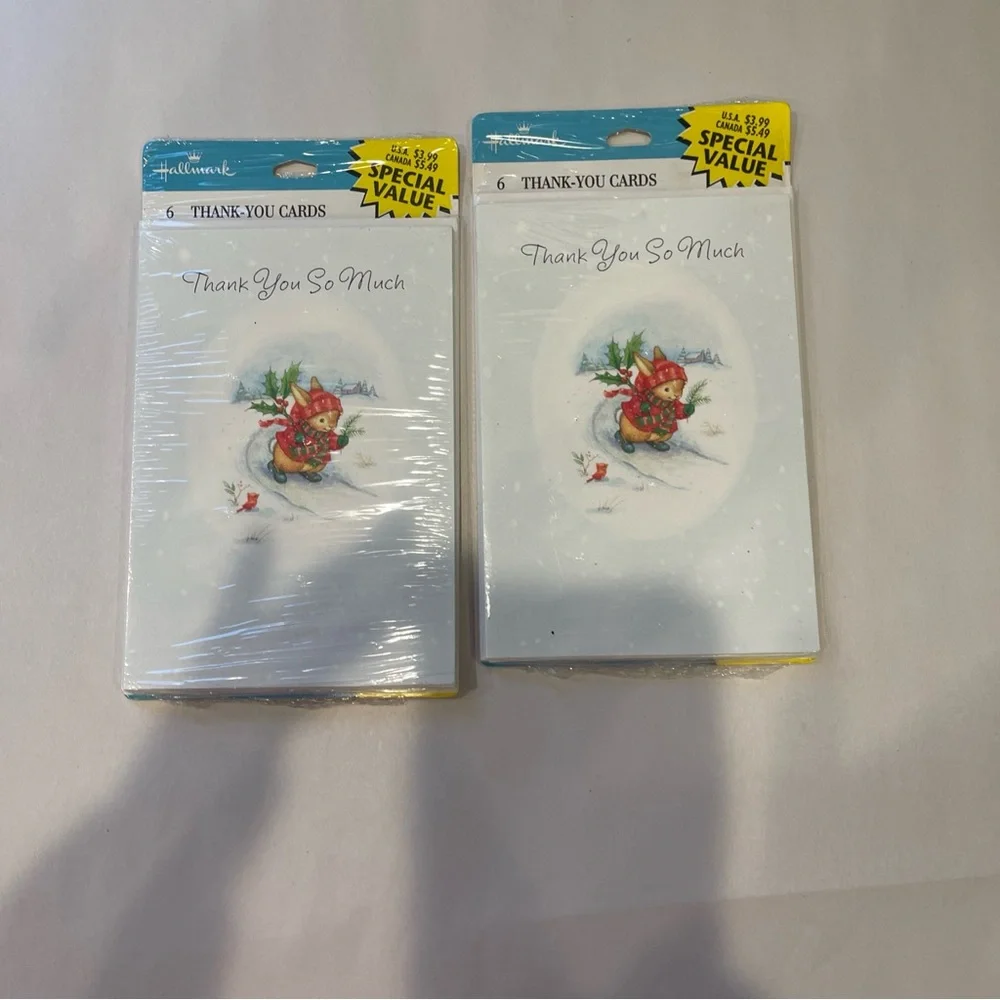Hallmark Thank You So Much Cards Set of 6 with Envelopes Winter Bunny 2 Packs